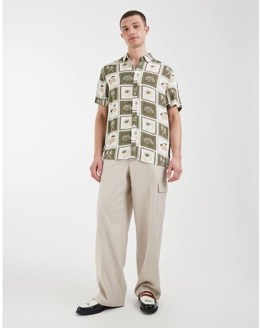 Camisa Verde De Corte Estándar Con Estampado Patchwork Veraniego De 100% Algodón Blend de hombre de color Brown