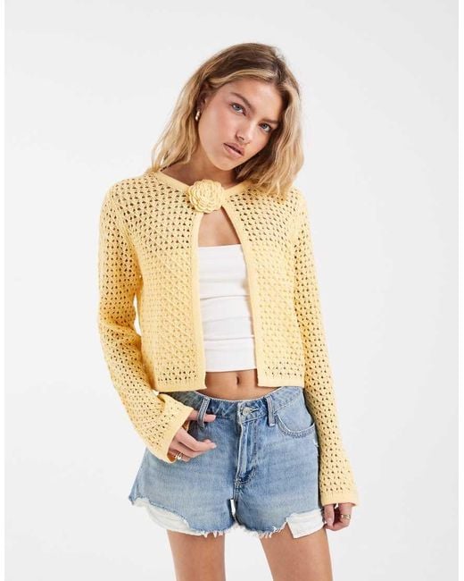 Vero Moda Natural Crochet Knit Cardigan With Floral Corsage