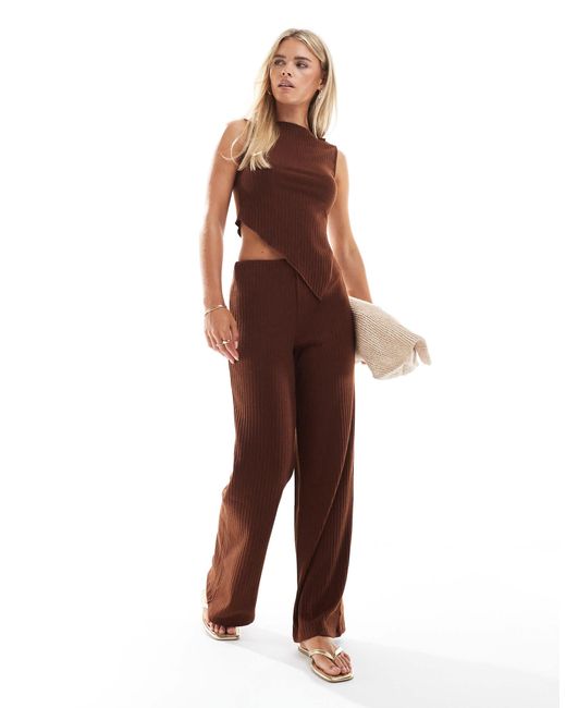 Vero Moda Brown Ribbed Sleeveless Asymmetic Hem Top Co-ord