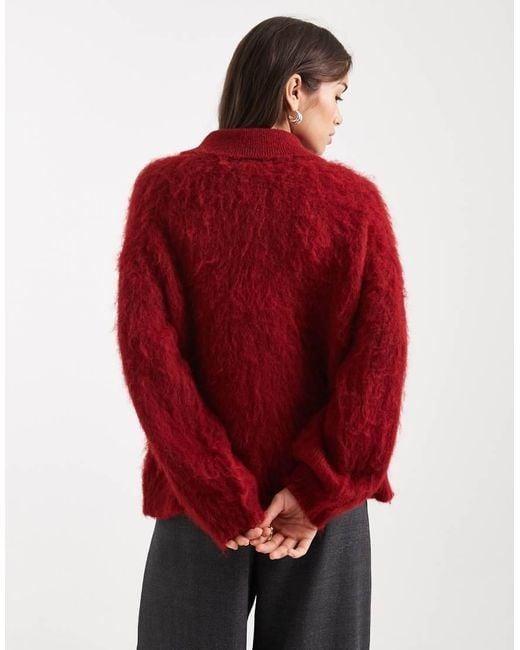 ASOS Red Brushed Rugby Polo Jumper