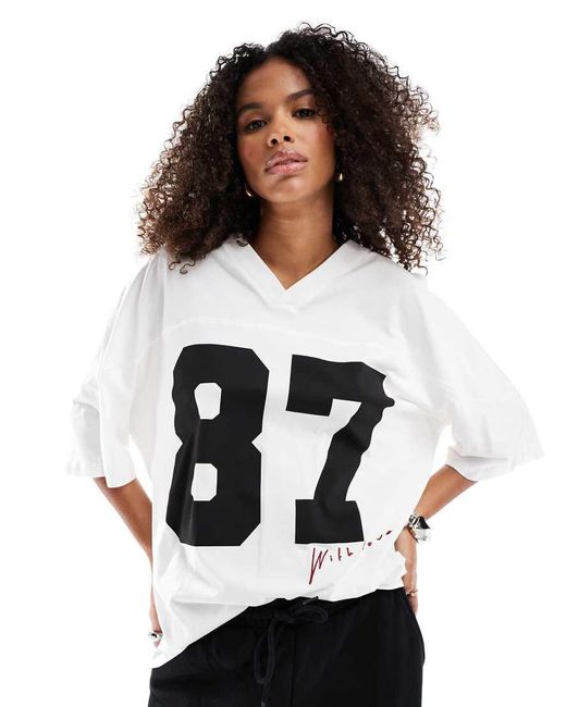Stradivarius White Str '87' Oversized Baseball Shirt