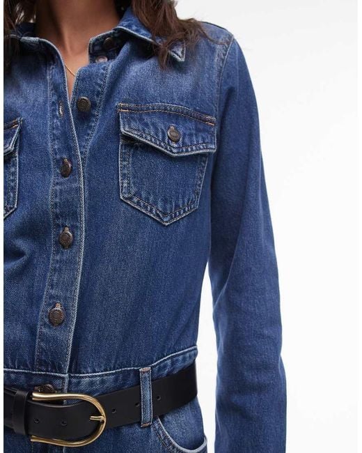 TOPSHOP Blue Denim Slim Fit Jumpsuit