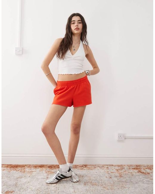 Reclaimed Vintage Red Ribbed Ruched Halter Neck Top