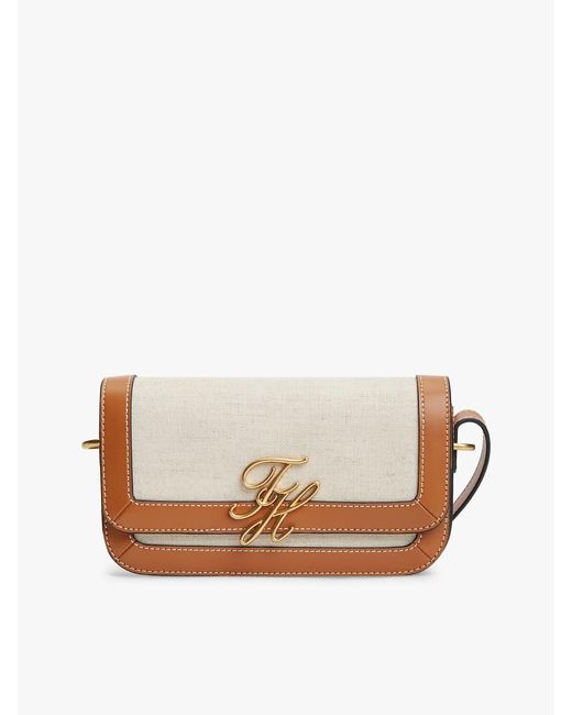 Tommy Hilfiger White Canvas Leather Trim Crossbody Bag