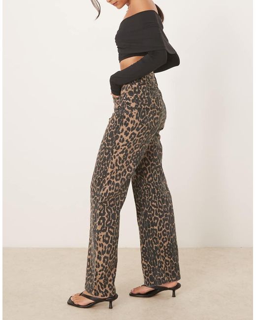 Brave Soul Natural Leopard Print Wide Leg Jeans