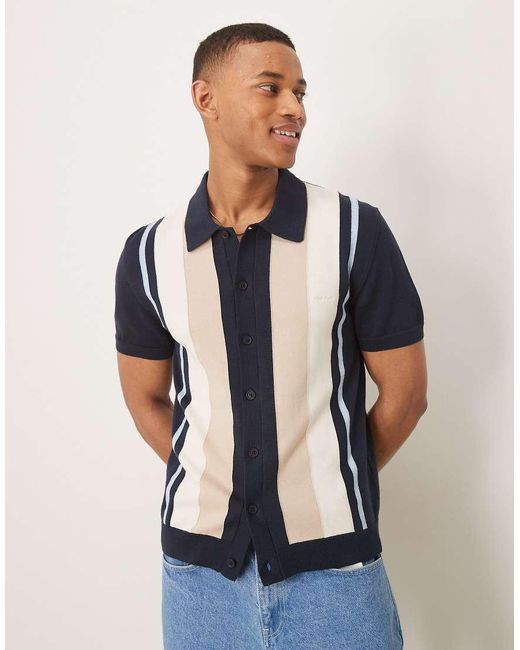 Gant Gebreide Polo Met Korte Mouwen En Knopen in het Blue voor heren