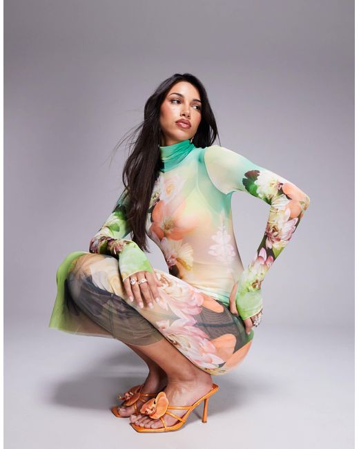 AFRM Gray Long Sleeve Turtle Neck Midi Dress