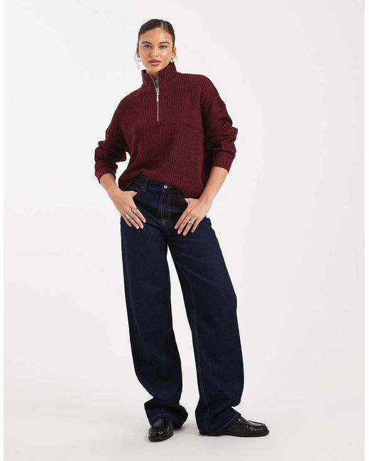 Brave Soul Red Chunky Knit Quarter-zip Jumper
