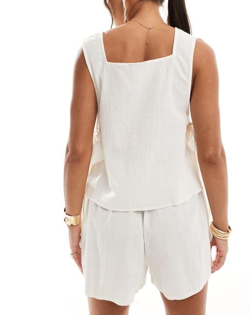 ASOS White Kayla Mix And Match Tie Side Beach Top
