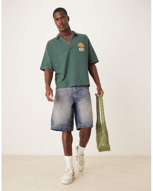 ASOS Green Longer Length Denim Jort With Tint for men