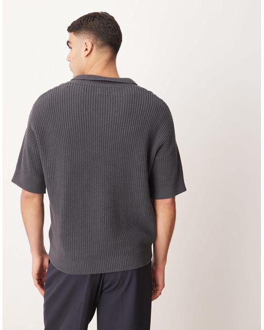 Polo décontracté en maille torsadée avec col cranté - anthracite ASOS pour homme en coloris Blue