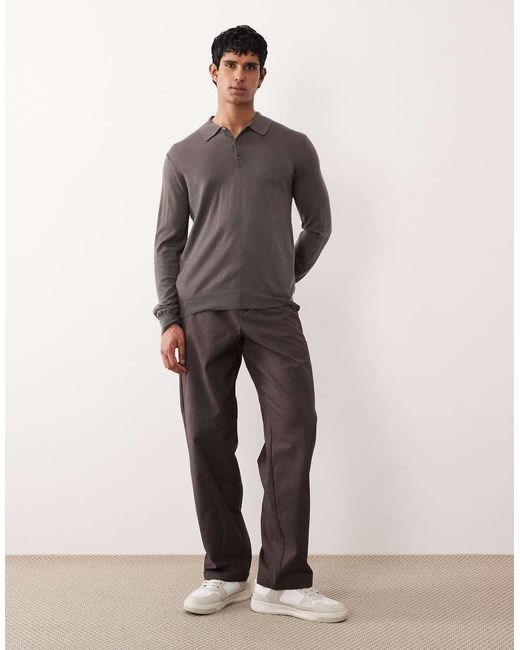 Mango Gray 100% Wool Knitted Polo Top for men
