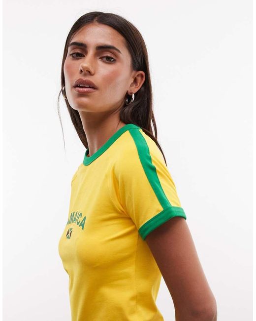 Reclaimed Vintage Yellow Baby Tee With Jamaica Slogan