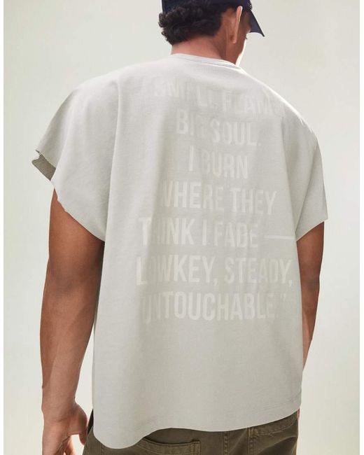 Bershka Gray Sleeveless Oversize Print T-Shirt for men