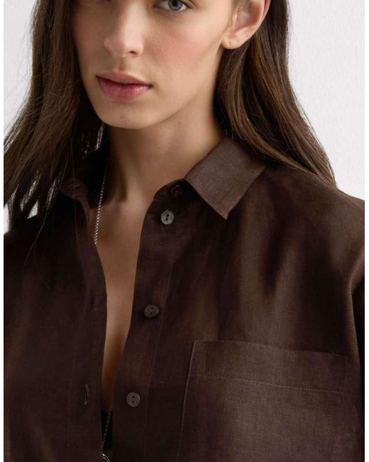 Intimissimi Brown The Pure Linen Plain-Weave Linen Shirt