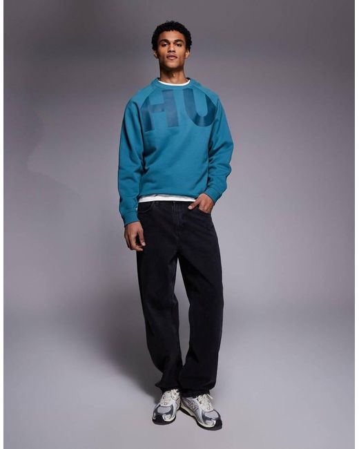 HUGO Blue Nalfcrew Large Logo Sweatshirt for men
