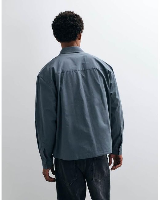 ASOS Blue Boxy Oversized Poplin Shirt With Drawcord Hem for men