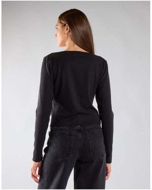NARRATED Black Long Sleeve Tie Front Top