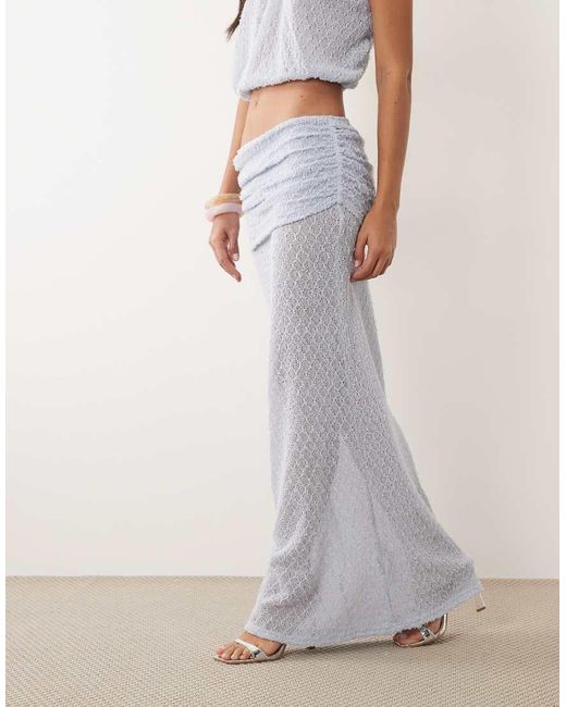 Noughts & Kisses Blue Ruched Waist Knit Maxi Skirt