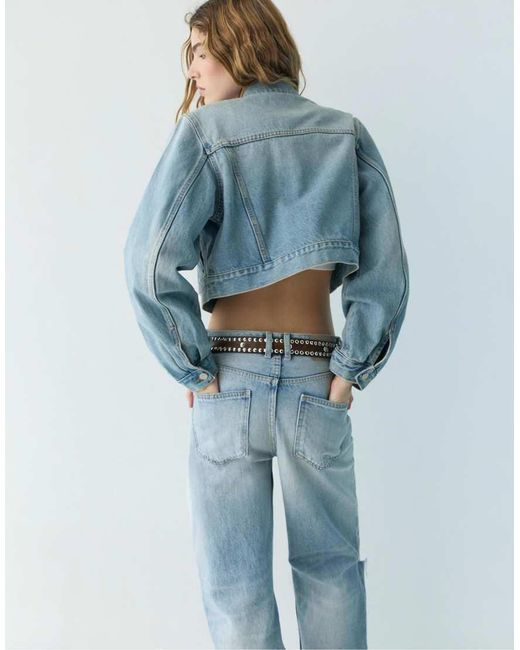 Pull&Bear Blue Cropped Denim Jacket