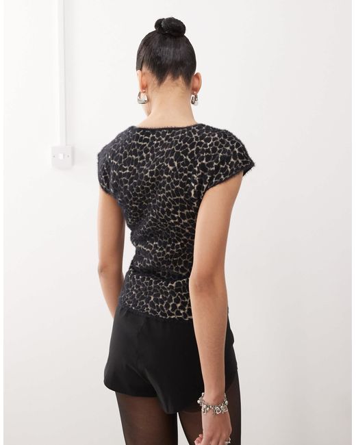 Motel Black Lamira Button Through Giraffe Print Top