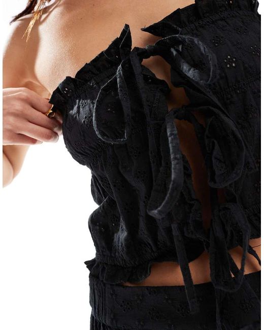 esmé studios Black Esmee Exclusive Broderie Bandeau Tie Front Crop Top