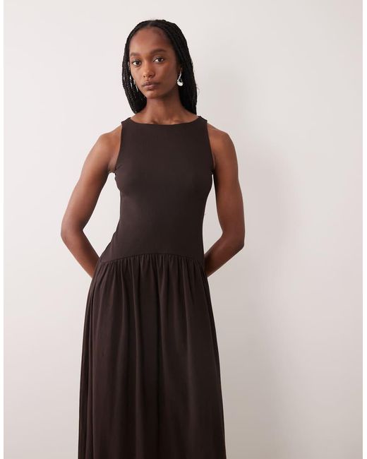 ASOS Blue Asos Design Tall Rib Mix Midi Dress With Drop Waist