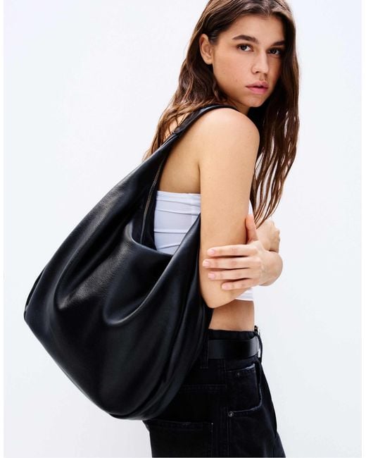 Pull&Bear Black – kunstleder-shopper
