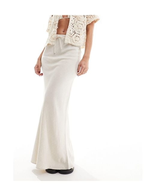 ASOS White Linen Look Tie Waist Bias Maxi Skirt