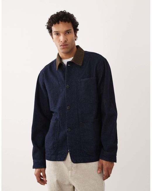 SELECTED Blue Contrast Collar Denim Jacket for men
