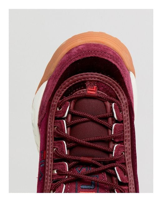 Fila Disruptor In Burgundy Velvet in Red | Lyst UK