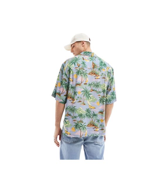 Gant Green Short Sleeve Palm Print Cotton Linen Shirt for men