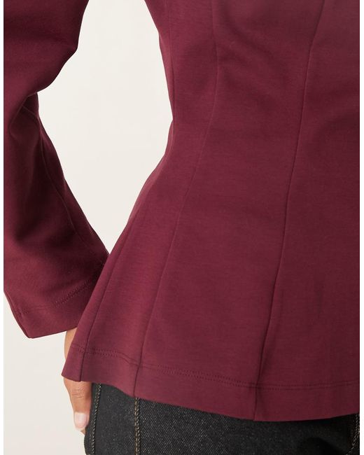 ASOS Red Seam Detail Waisted Long Sleeve Tee