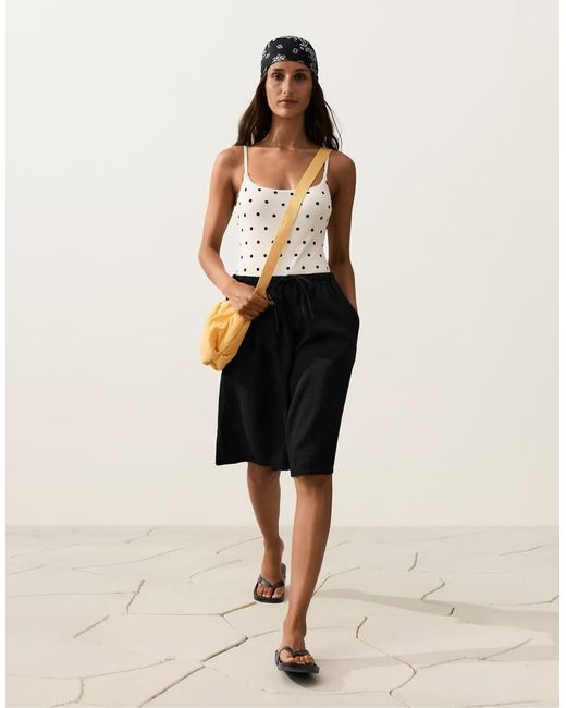 Oysho Natural 100% Linen Midi Bermuda Shorts