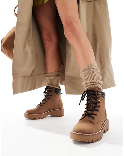 Stradivarius Brown Chunky Flat Lace Up Boot