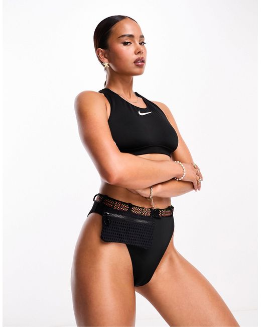 Nike Black Explore Wild High Waist Mesh Bikini Bottoms With Detachable Belt Bag