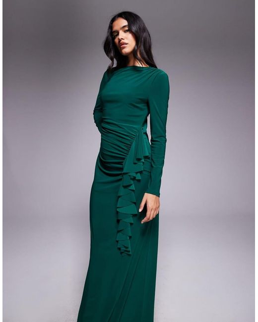 DASKA Green Exclusive High Neck Maxi Dress
