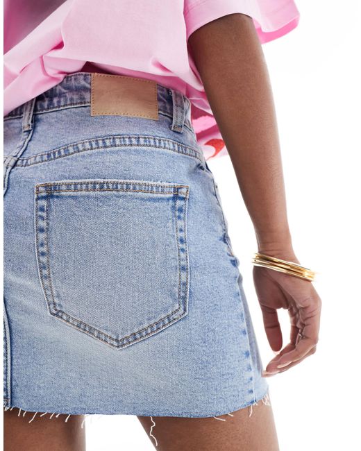 Pull&Bear Blue Denim Mini Skirt With Raw Hem
