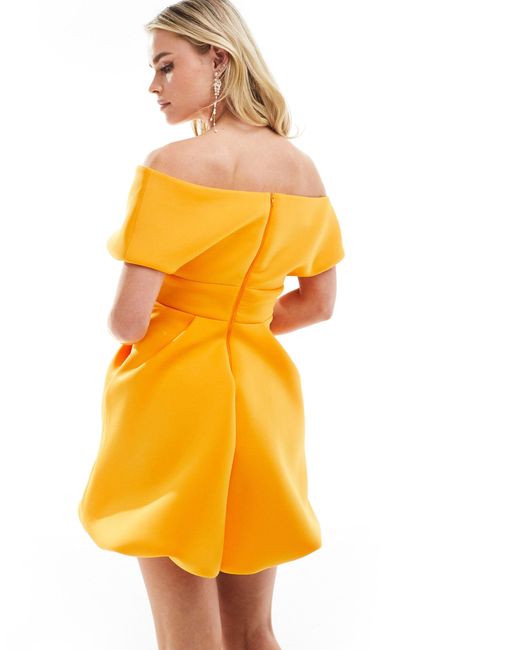 ASOS Yellow Asos Design Petite Off Shoulder Scuba Bubble Mini Dress