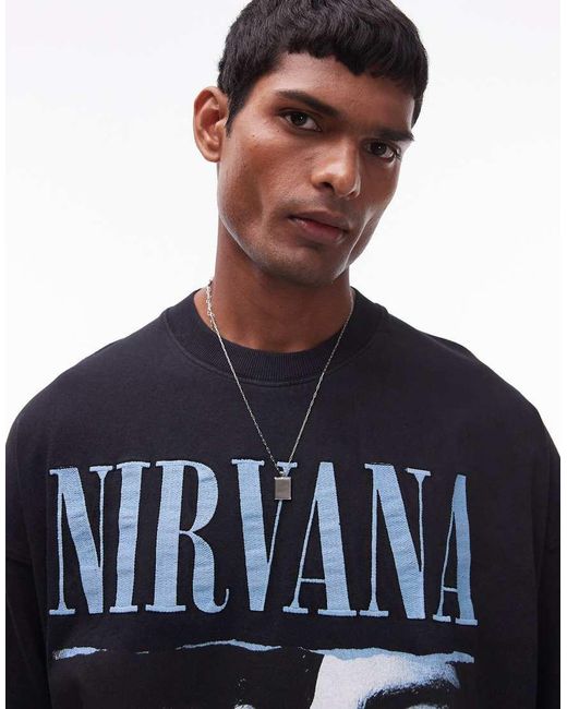 Topman Blue Relaxed Fit T-shirt With Nirvana Print for men