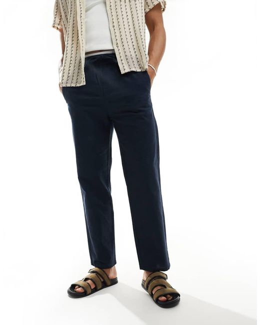 Only & Sons Blue Linen Mix Loose Fit Trousers for men