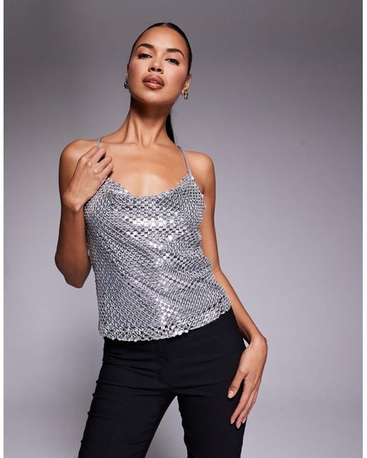 River Island Gray Sequin Drape Cami Top