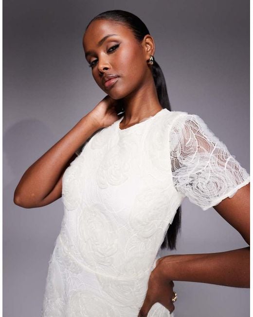 Forever New White Bridal Lace 3d Rosette Textured Midaxi Dress