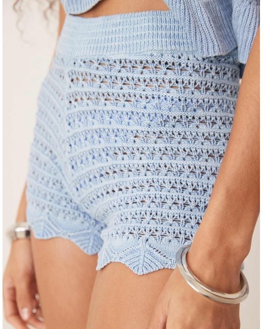 ASOS Blue – strick-shorts mit strukturiertem maschenmuster