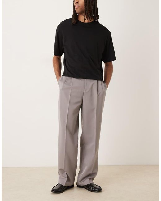 ASOS Brown Tailored Wide Leg Trousers With Double Pleats for men
