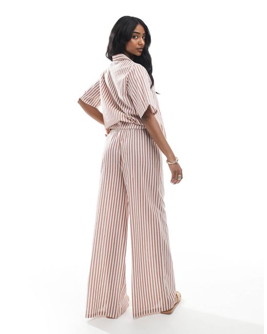 Wednesday's Girl Pink Linen Wide Leg Striped Trouser Co-ord