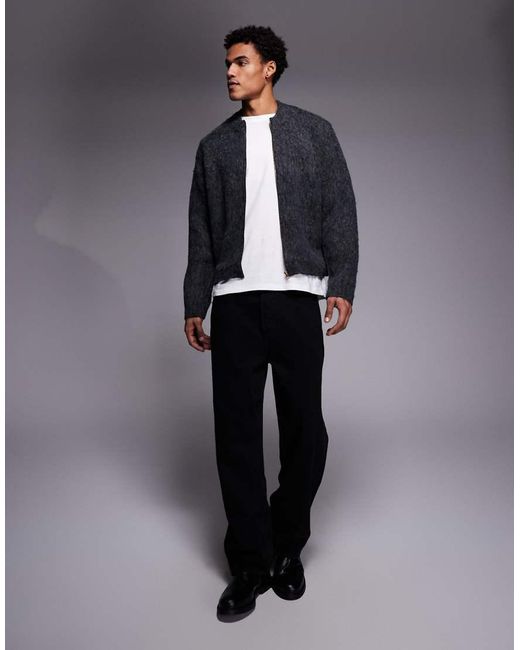 ADPT Gray Fluffy Knit Cardigan With Zip for men