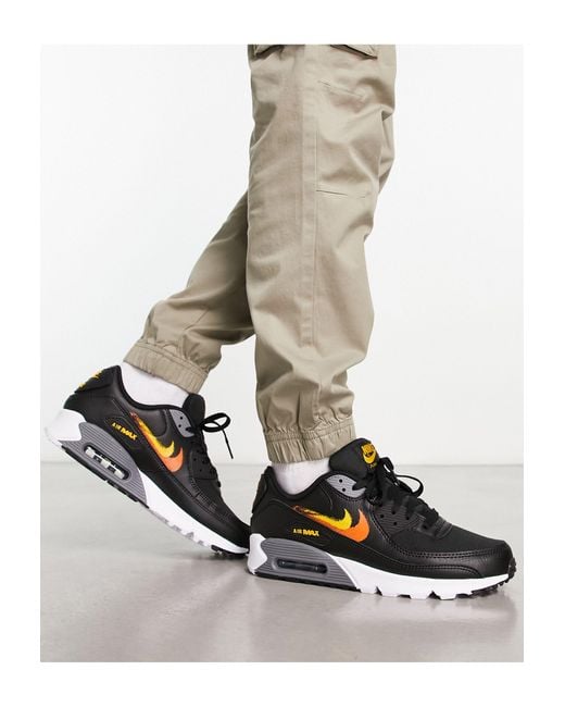 Nike – air max 90 – schwarze sneaker mit doppeltem swoosh-spray-logo in Black für Herren