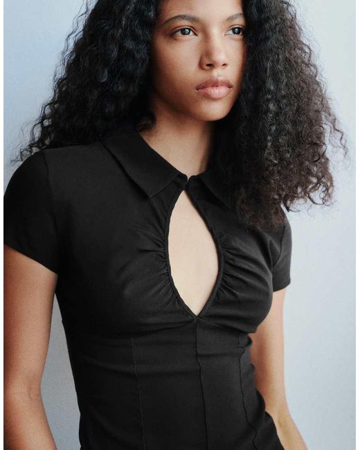 Pull&Bear Blue Short Sleeve Cut-out Top