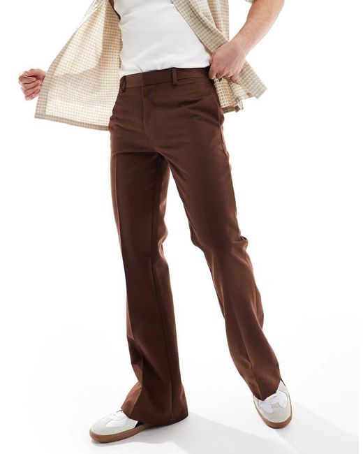 ASOS Brown Smart Flared Trousers for men